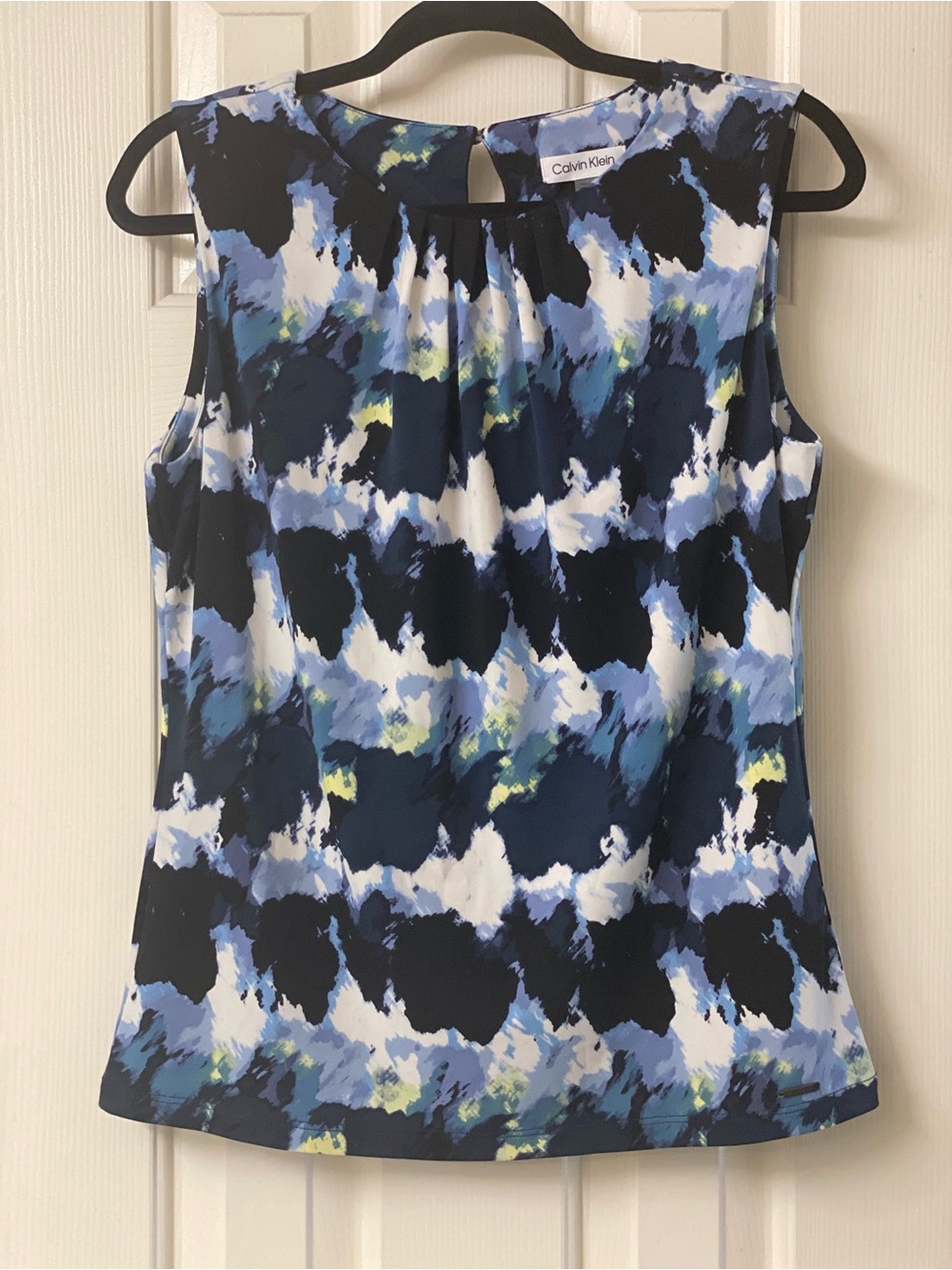 Calvin Klein Abstract Brushstroke Print Sleeveless Pleated Neckline Tank Top